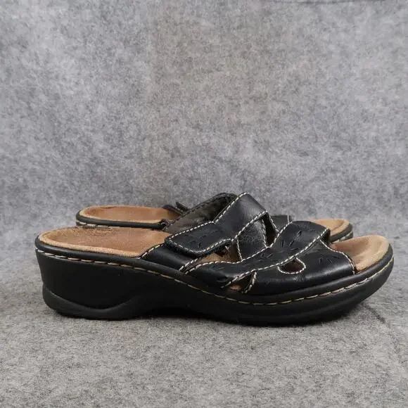 Clarks Shoes Womens 7.5 Sandals Fashion Slip On Bendables Leather Wedge Comfort - Picture 1 of 12